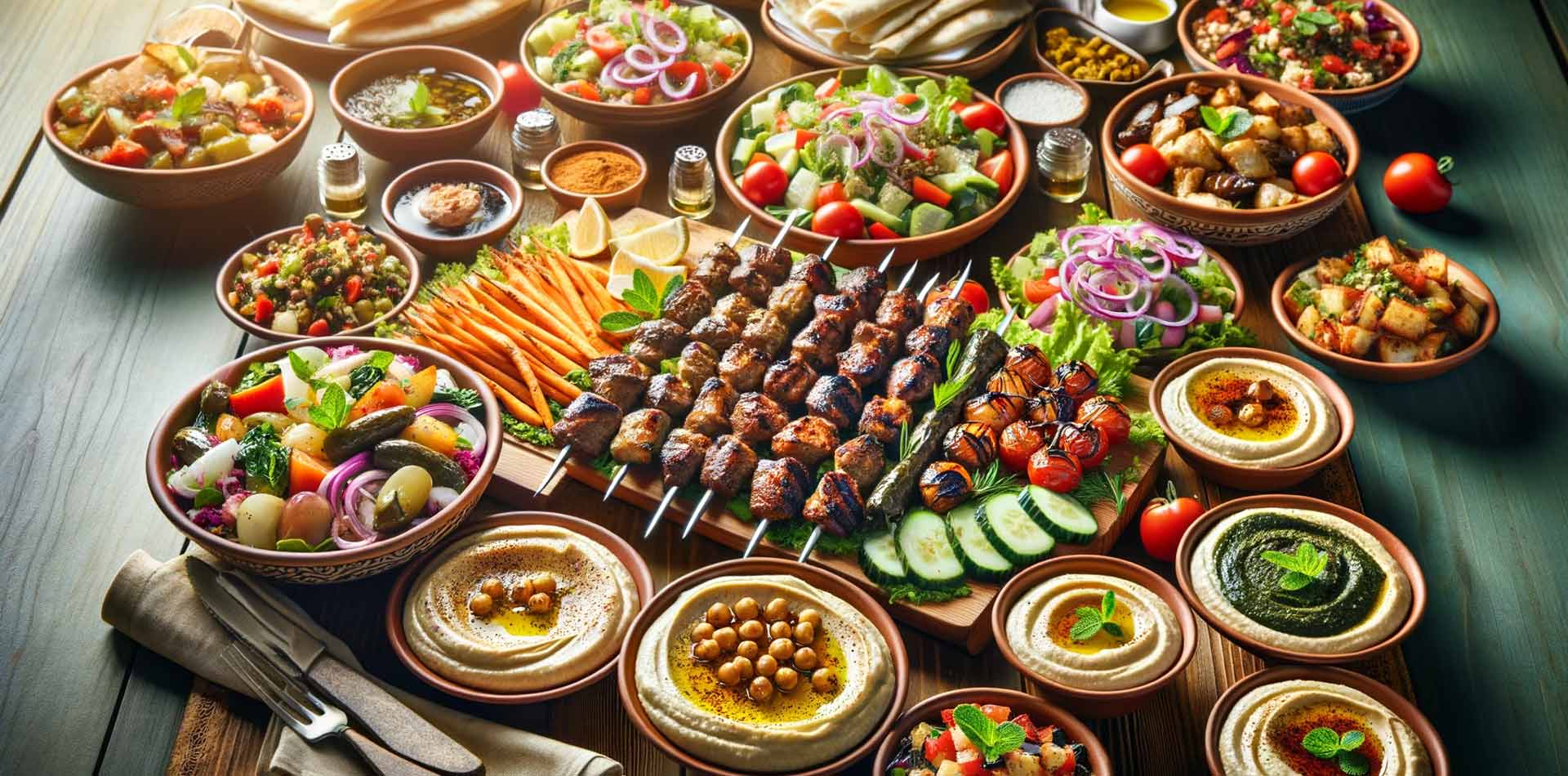 catering table with mediterranean food
